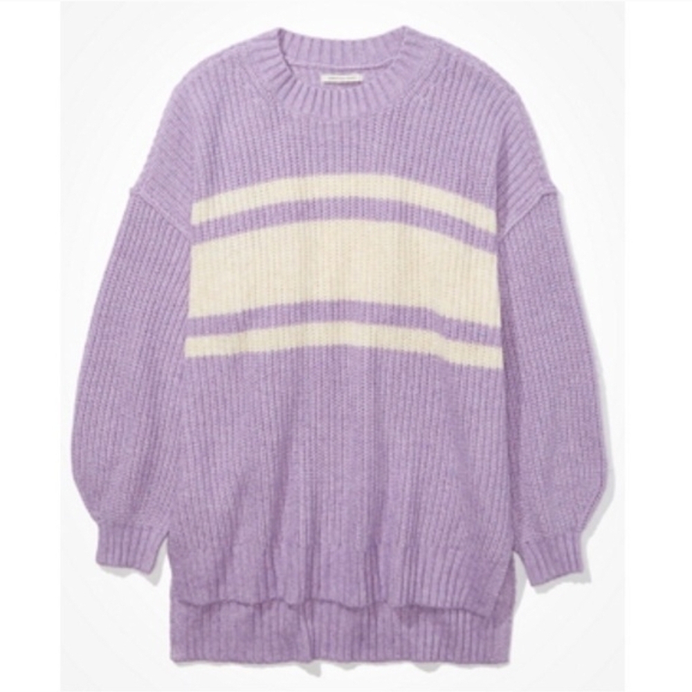 American Eagle Dream Spun Stripe Sweater, Lavender/cream, Women Medium Oversized